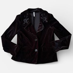 White Stag Velvet Rose Embroidered Blazer Jacket in Black Size Small